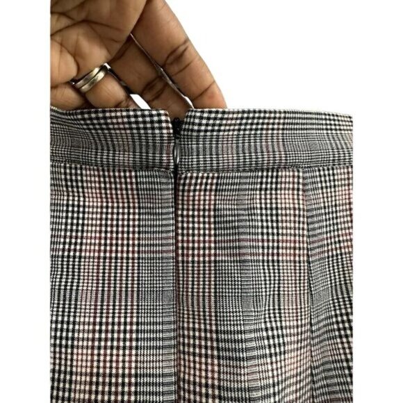 H&M Plaid Pencil Skirt Knee-length Button Up Taupe Sz 2 Buttons Side Slit Office - Picture 8 of 9
